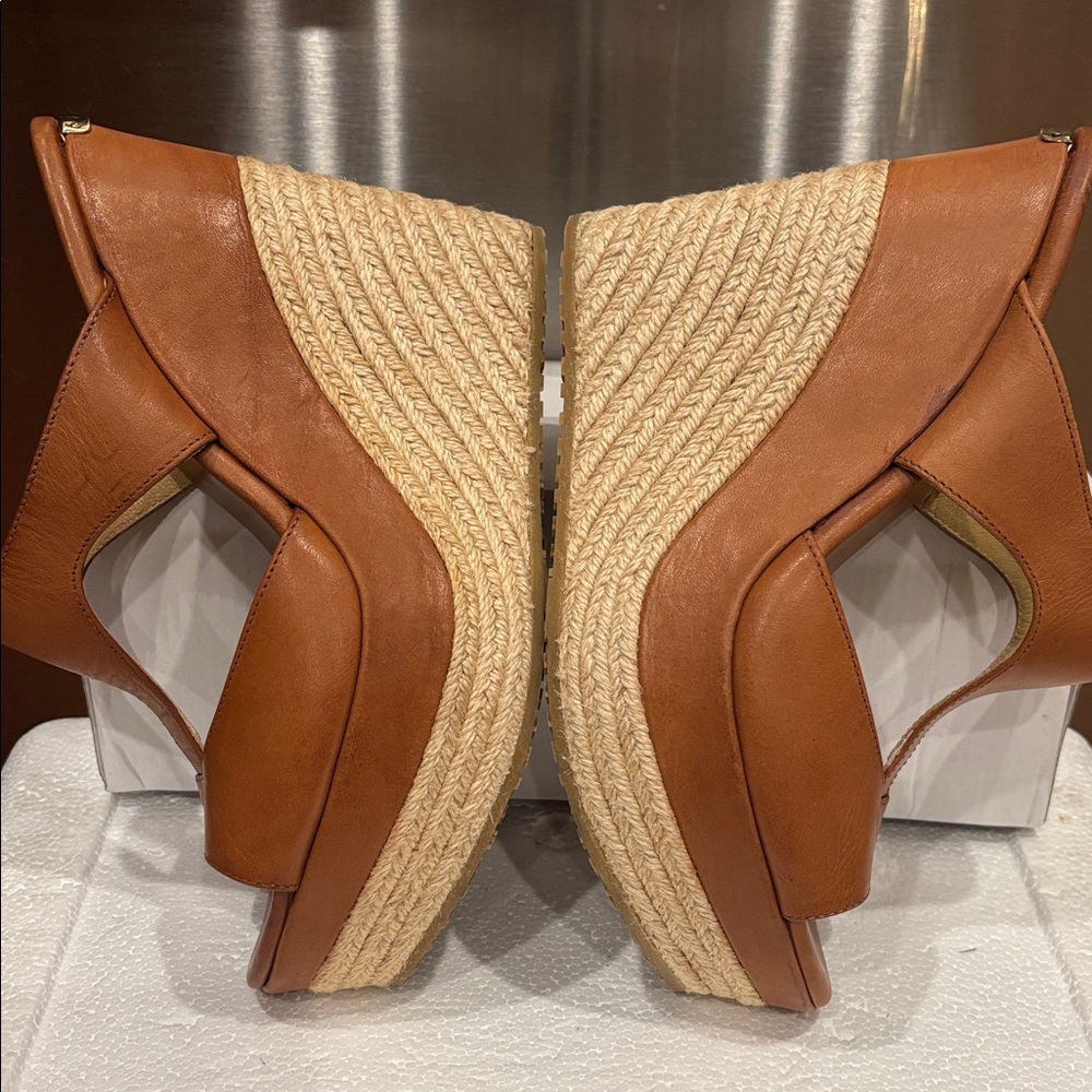 Jimmy Choo Tan Leather Espadrille Wedge Sandals - Picture 10 of 15